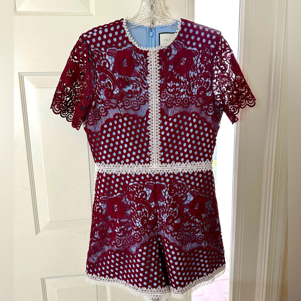 ALEXIS Embroidered Romper- maroon and baby blue- size L